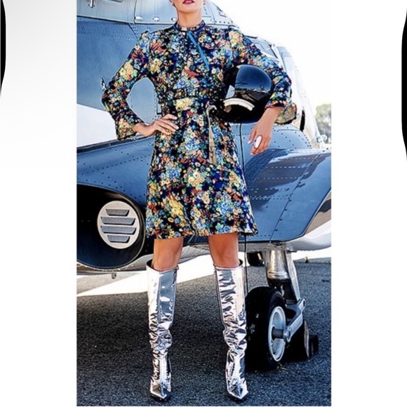 Dalia Macphee Dresses & Skirts - Dalia Macphee Burnout Velvet Floral Tie Neck Dress